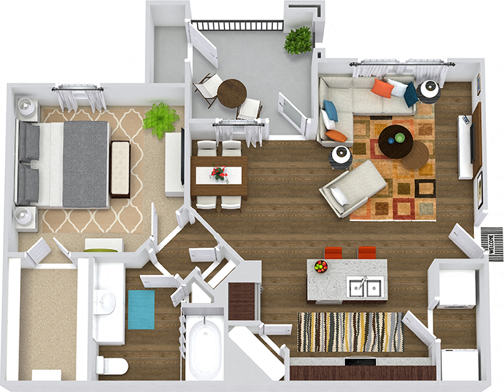 Floor plan for 1 bed, 1 bath, 775 sqft